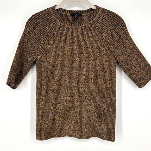 COS Ribbed Knit Sweater Top Size M Gold Black Marled Short Sleeve Slim Fit - Picture 3 of 11